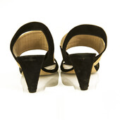 Fendi Black Suede Beige Raffia Open Toe Sandals Shoes Slingback Heels size 39