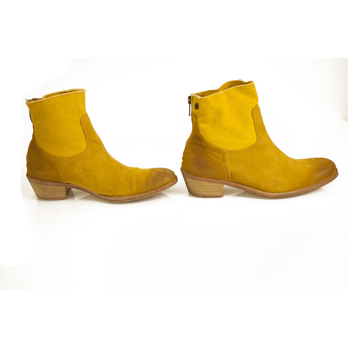 Zadig & Voltaire Teddy Yellow Suede Leather & Canvas Ankle Boot Booties Shoes 36