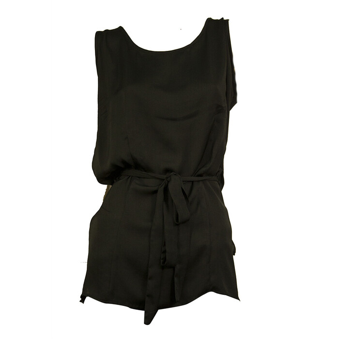 Barbara I Gongini Black Sleeveless Long Length Belted polyester Top