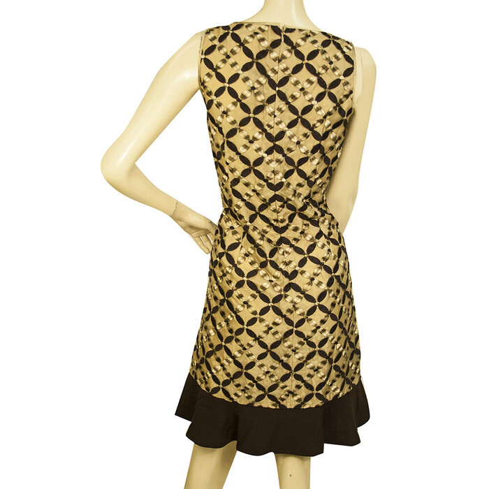 Sportmax Brown Beige Frill Hemline Sleeveless Boat Neckline Knee Dress size 40