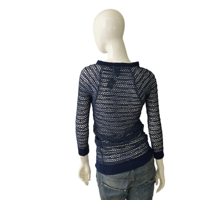 Isabel Marant Blue Perforated Elastic Sheer Fitted Blouse Long Sleeve Top size 2 & 3