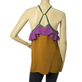 Dsquared2 D2 100%silk Purple Mustard Brown & Teal Camisole Top Blouse size 44