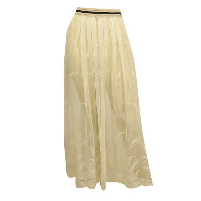 Zilly Cream Tulle Lace Long Length Sheer Summer Maxi Cover Up Skirt size 1