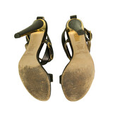 Jimmy Choo Black Leather Gold Grommets Strappy Sandals Heels shoes size 40