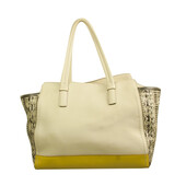 Salvatore Ferragamo cream & yellow leather plus snakeskin tote shopper bag