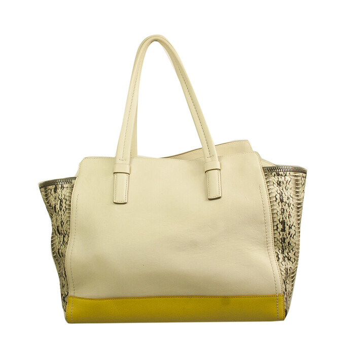Salvatore Ferragamo cream & yellow leather plus snakeskin tote shopper bag