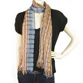 Missoni Multicolored Checked  Long Viscose Scarf Wrap Cache Col with fringes