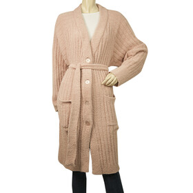 Twinset U&amp;B Pink Ribbed Knit Button Front Belted Long Cardigan Cardi size S