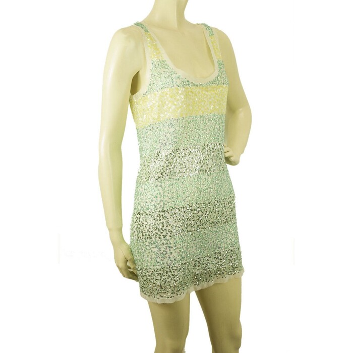 DKNY Green & Yellow Striped Sleeveless Sequins 100% Mini Length Dress sz S