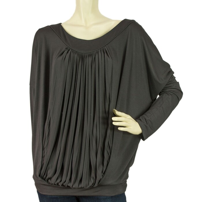 Vanessa Bruno Athe Gray Pleated Front Dolman Long Sleeve Blouse Top Sz 2