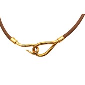 Hermès Jumbo Hook & Loop Light Brown Gold Leather Choker Necklace