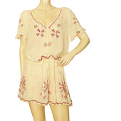 Temperley London Ivory Silk Red Pink Embroidery  Sheer Mini Dress size UK 12