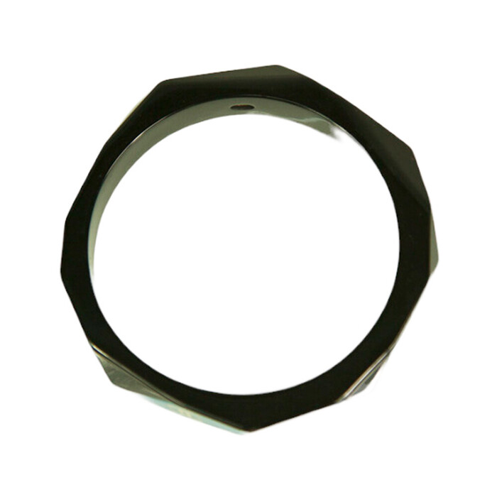 CHANEL CC Logo Bangle Bracelet In Black Resin with teal background Geometric cuff