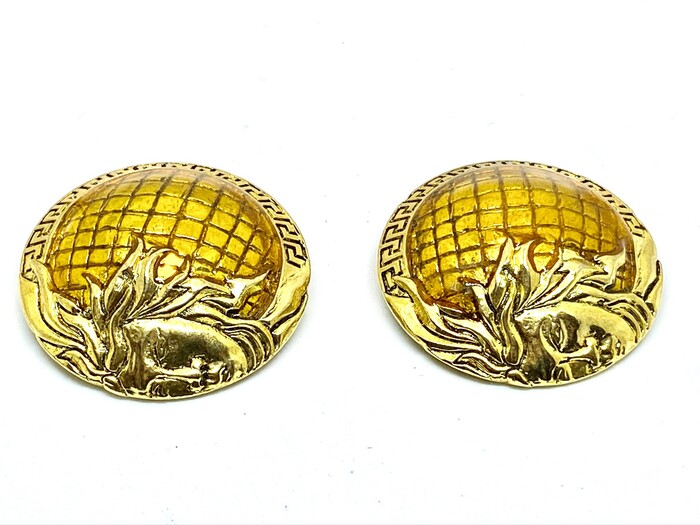 Versace Vintage Half Medusa Head Shank Dome Button with Mustard color lacquer