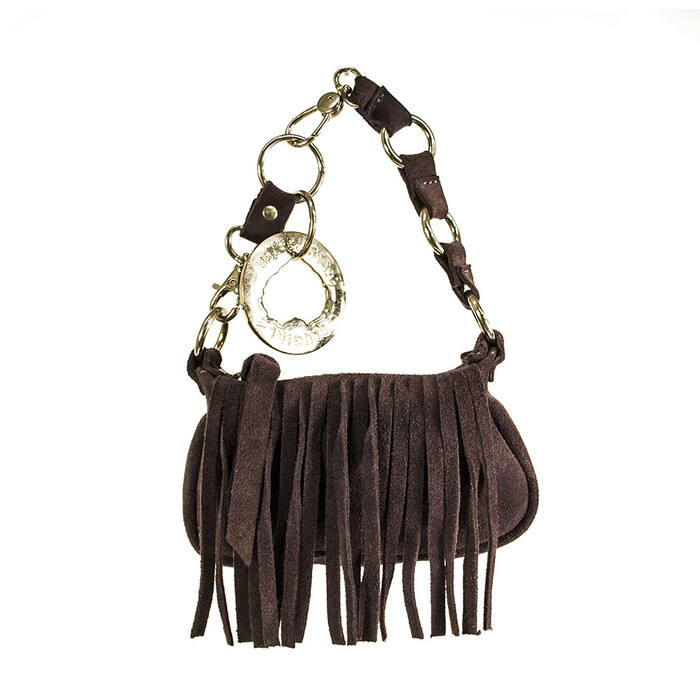 Blugirl Blumarine Purple Suede Logo Charm Mini Small Handbag Fringes Bag