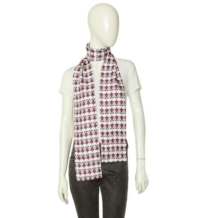 Thomas Wylde Purple with Skulls Print Long Scarf Wrap Foulard