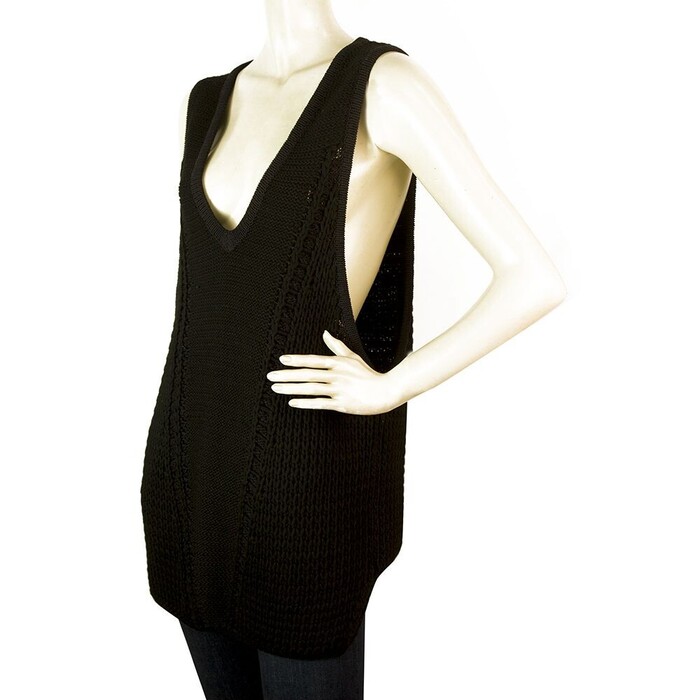 Helmut Lang Black Linen Blend Knitted Oversize V - Neckline Vest Long Top Size S