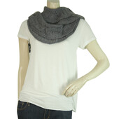 Gray Wool Knit Long Scarf Wrap Cache Col with Buttons