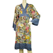 Enny Monaco 100% μεταξωτό Kaftan Style Kimono Sleeves Floral φόρεμα γονάτων - μέγεθος S