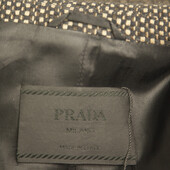 Prada Brown, Beige & Black Tweed Virgin Wool below the knee Coat with bow sz 42