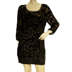 Juicy Couture Black Silky Devore Velour Floral Beaded Mini Dress Size 8