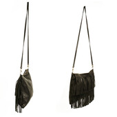 Stella Rittwagen Black Leather Boho Hippie Shoulder Bag with Fringes Handbag