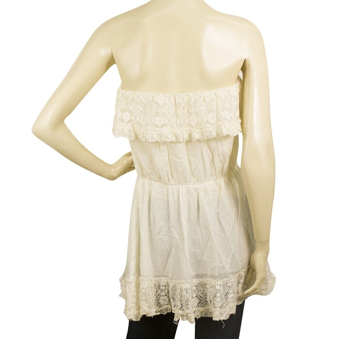 Antica Sartoria Vanilla Cream Lace Strapless Long Blouse Top Free Size Unique