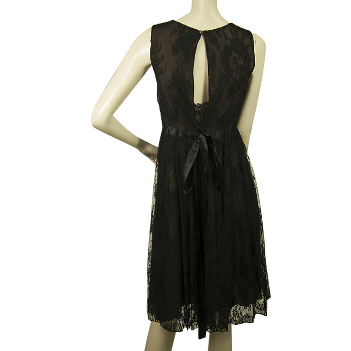 Azzaro Black Floral Lace Sleeveless Knee Length Cocktail Evening dress sz 38