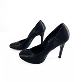 Rochas Black Satin Slim High Heel Classic Pumps Heels Shoes - Size 39.5