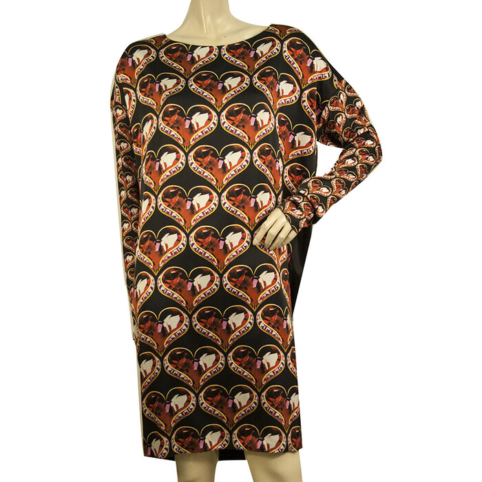 Marco Bologna Diamond Hearts Printed Multicolored Silk Knee Dress- Size 44