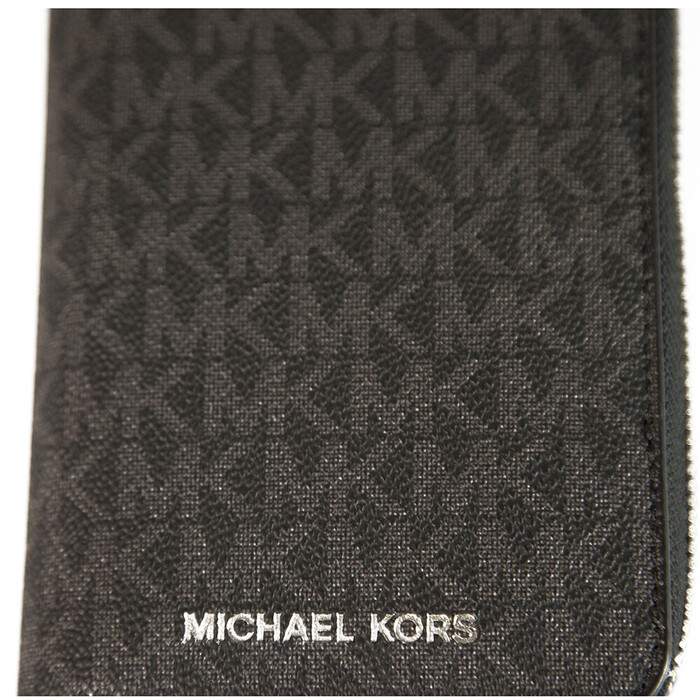 Michael Kors - Cooper Black Logo Canvas Zip Around Smartphone Wallet , New