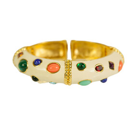 KENNETH JAY LANE Enamel Cuff Bracelet in Off White with multi color cabochons