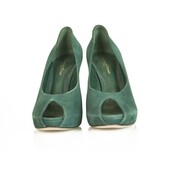 Gianvito Rossi Teal See Green Suede Peep Toe Pumps Slim High Heels Shoes sz 41