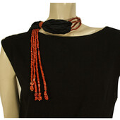 D A Anagnostopoulos Mykonos Black Fabric Red Corals Scarf Necklace