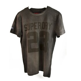 Superdry Gray Washed Cotton Short Sleeve T-Shirt Logo 23 Mens Top size M