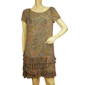 ETRO Multicolor Paisley Print Short Sleeve Ruffled Mini Pleats Mini Dress 40