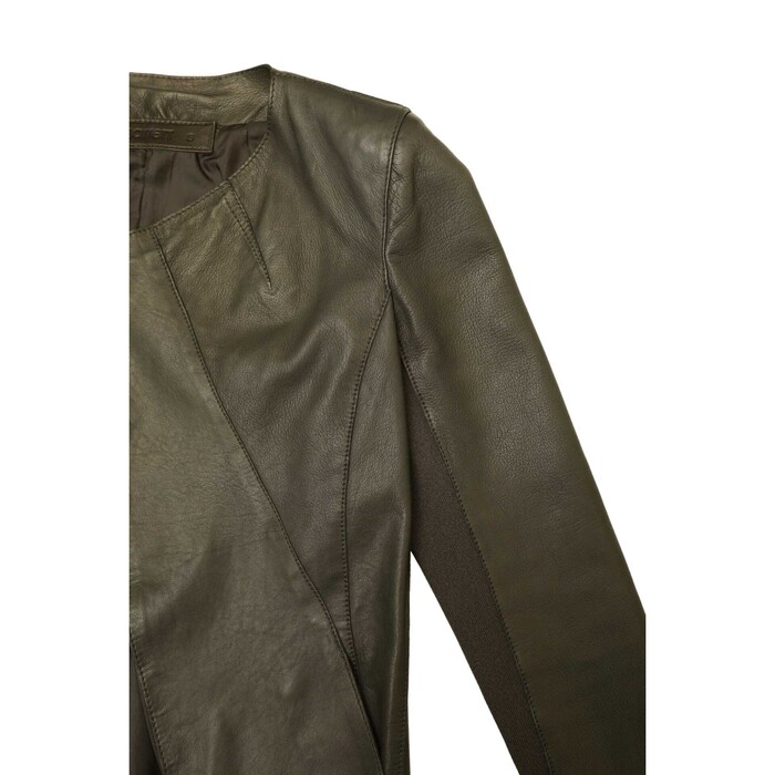 Neil Barrett Dark Green Real Leather Open front Collarless Jacket Size S