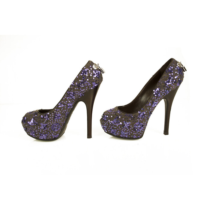 Louis Vuitton Oh Really Purple Sequins Glitter Lock Platform Peep Toe Pumps 37