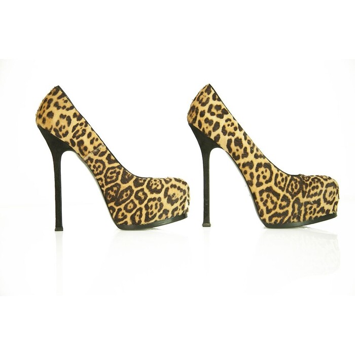 Yves Saint Laurent Brown Leopard Calf Hair Tribute Tribtoo Heels Pumps 40 Shoes