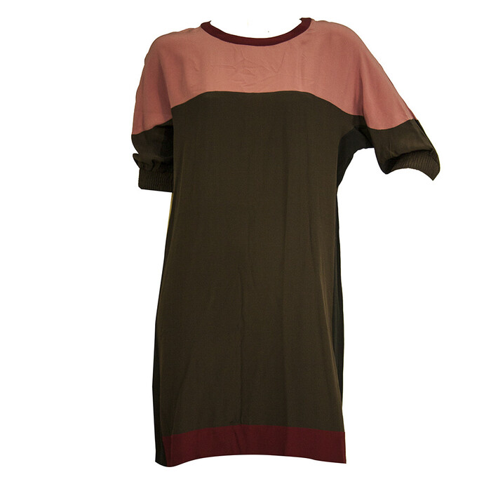 Miu Miu Brown Pink Burgundy 100% Silk Short Sleeve Mini Dress size 42 It