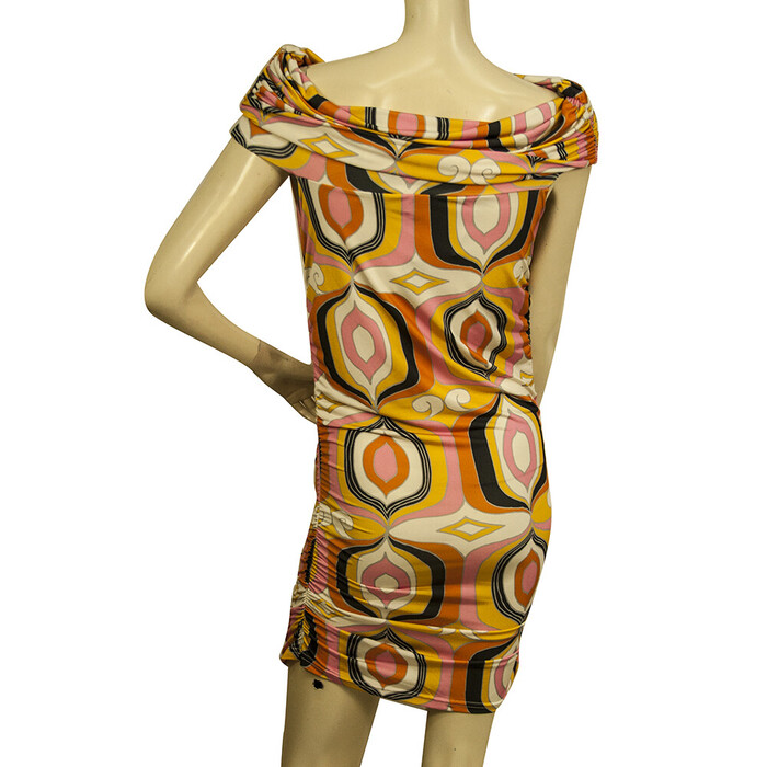 Matthew Multicolor Printed Off Shoulders Draped mini Bodycon Dress size 2