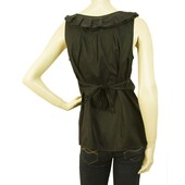 Juicy Couture Black Ruffled Cotton Tank Vest Blouse Top w. Gold Buttons - Size 4