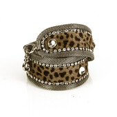 Nanni Milano Woman's Metallic Mesh Leopard Print Calf Hair Chain Clip Belt 85/34