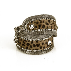 Nanni Milano Woman&#039;s Metallic Mesh Leopard Print Calf Hair Chain Clip Belt 85/34