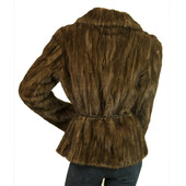 LALTRAMODA Chocolate Brown Mink Fur Cardigan Jacket Size 44 w. thin leather belt