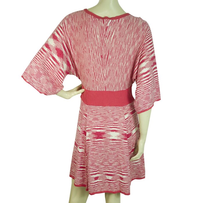 BCBG Maxazria Fuchsia White Striped V Silk Cotton Knit Tunic Mini Dress size L