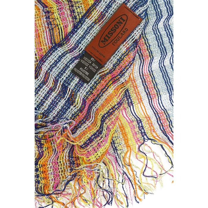 Missoni Multicolored Checked  Long Viscose Scarf Wrap Cache Col with fringes