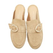 Komis & Komis Beige Suede Bejeweled Buckle Flatform Mules Shoes size 40