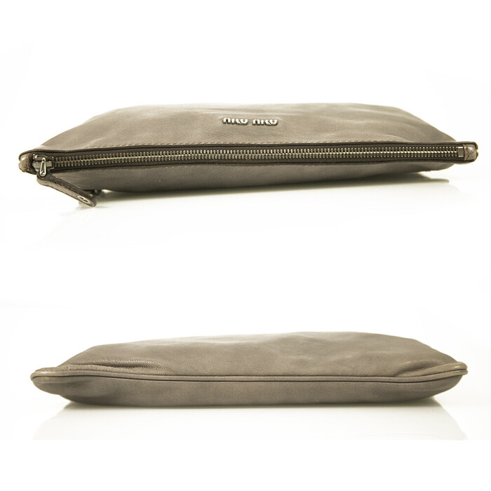 Miu Miu gray distressed leather medium sized clutch bag with gunmetal hardware