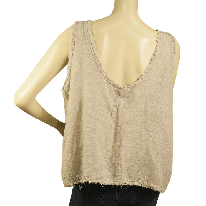 Pearl & Caviar Gray Cotton/ Linen Vest Tank Top Sleeveless w. Fringes sz M / L